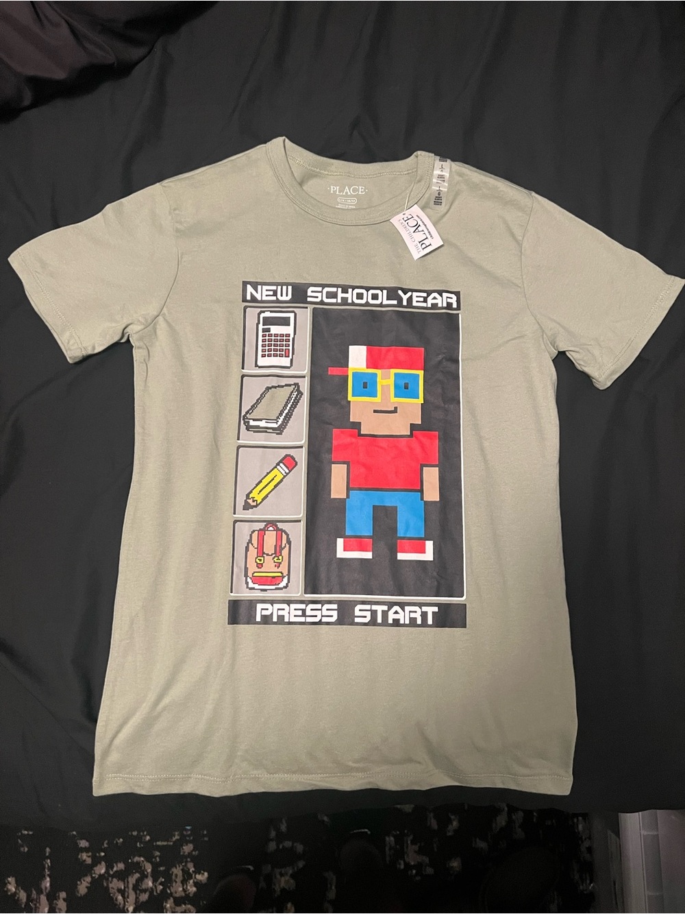 The Children's Place Olive Green 'New School Year' Pixel Graphic Tee